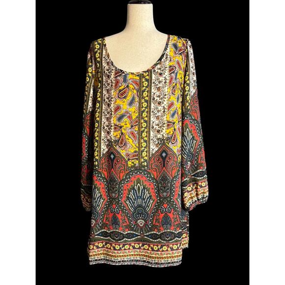 Flawless Dresses & Skirts - Bohemian Style Long Sleeve Tunic Dress with Paisley Print